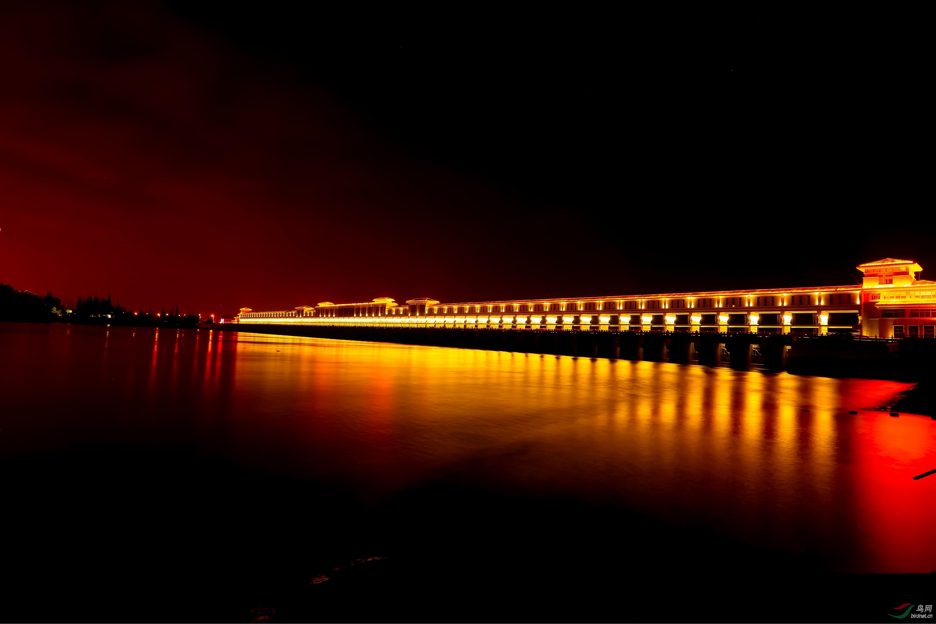 南水北调源头水利工程夜景---万福闸 万福大桥 - 艺术创意 鸟网