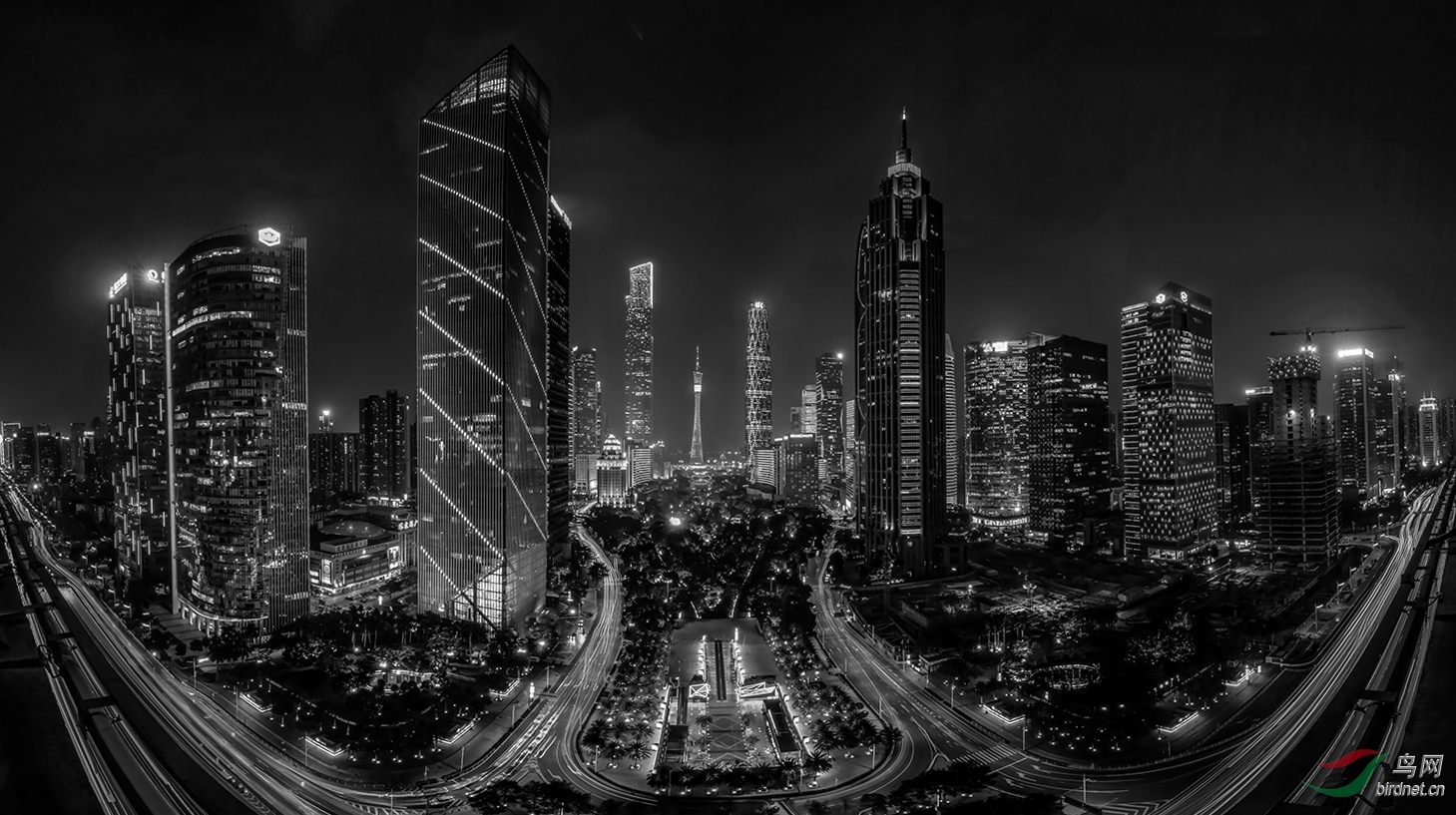 广州中轴线夜景全景图祝贺老师佳作荣获黑白影像首页精华